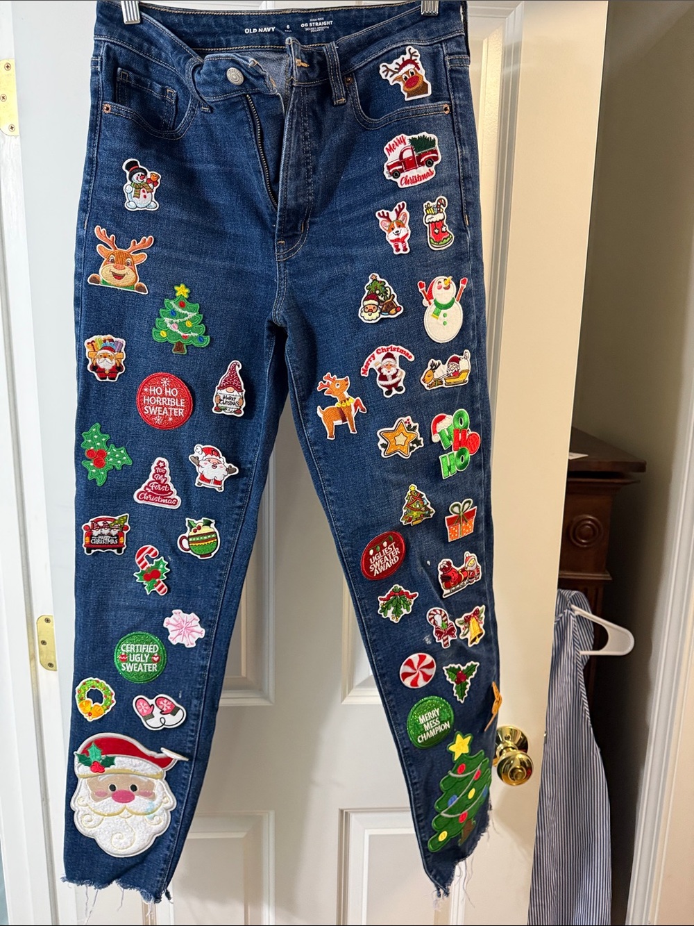 Old Navy OG Straight Jeans with Holiday Patch Embellishments